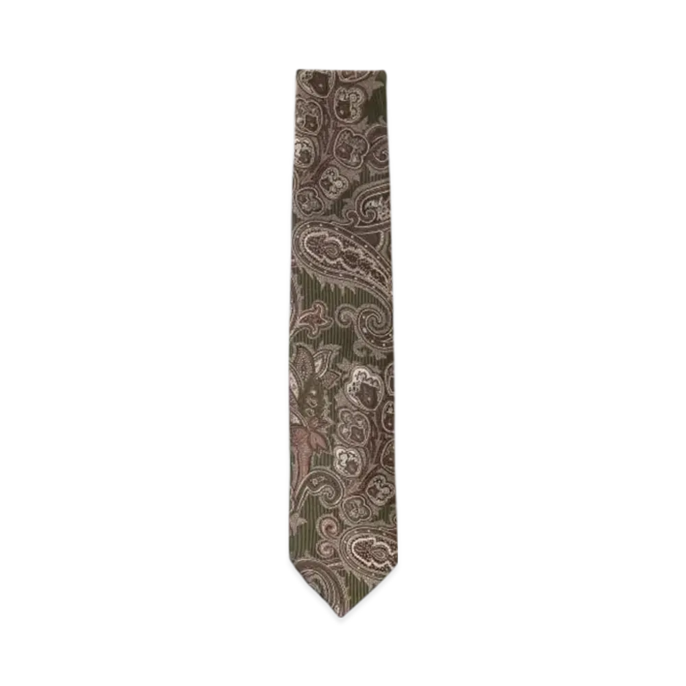 BEAMS Silk Paisley Jacquard Tie "Olive"