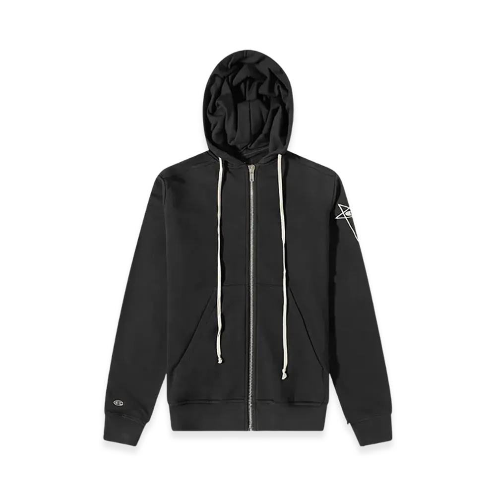 Rick Owens x Champion Logo Drawstring Zipper Hoodie "Black"