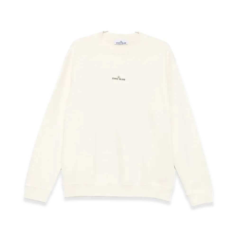 Stone Island Cotton Fleece Oversized Fit Sweatshirt With Industrial Four Print "White"