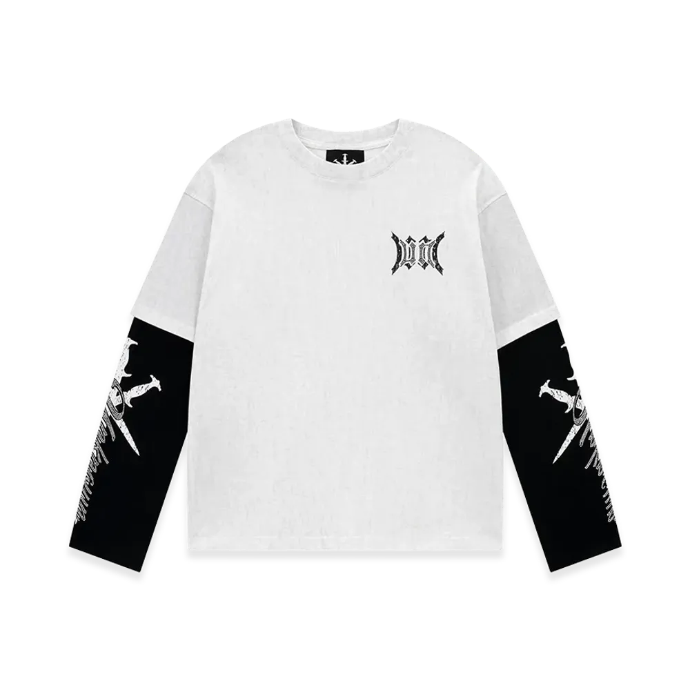 Unknown London Cursive Rhinestone Layered Long Sleeve "White"