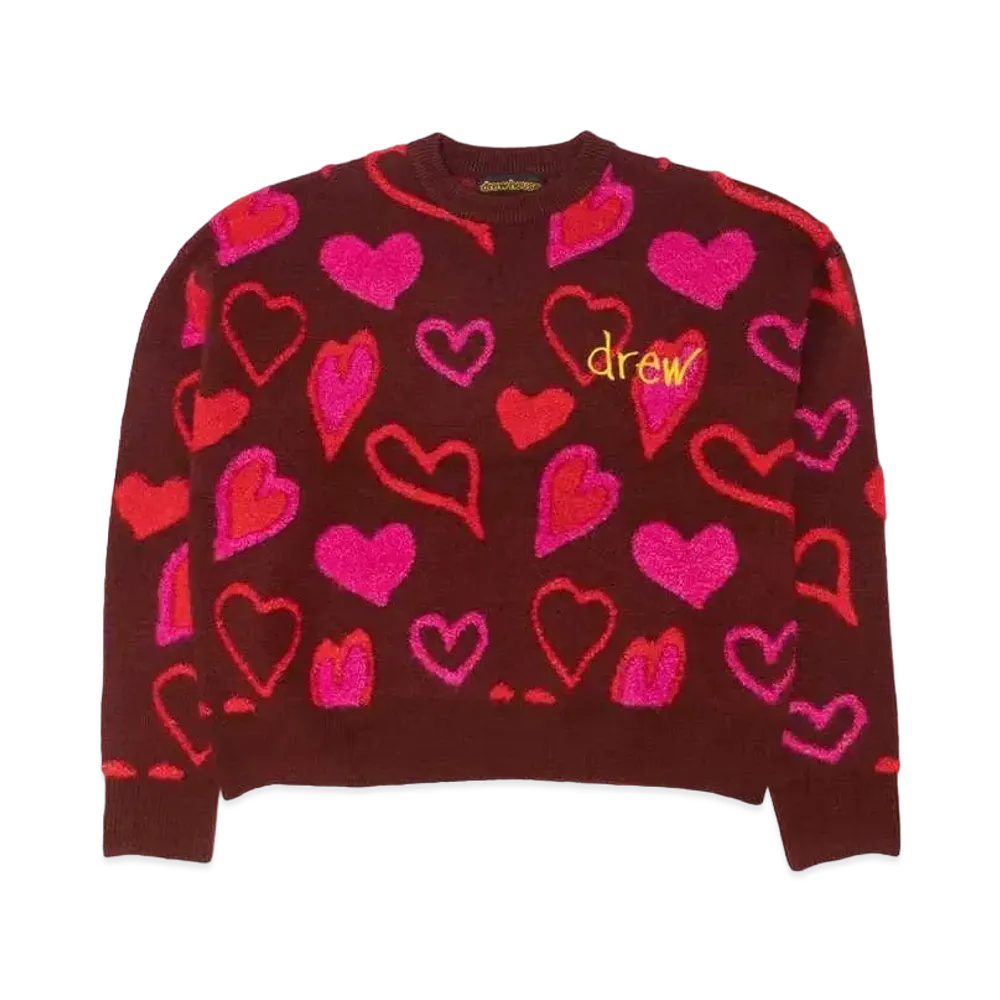 drew house Scribble Hearts Sweater "Red"