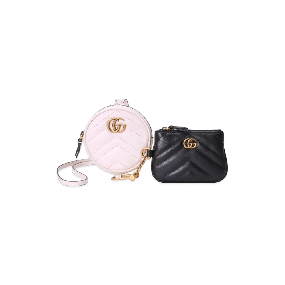 GUCCI GG Marmont Coin Case & Key Case Chevron Quilting Leather "Black/White"