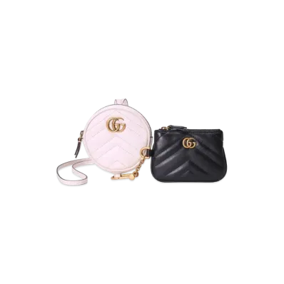 GUCCI GG Marmont Coin Case & Key Case Chevron Quilting Leather "Black/White"