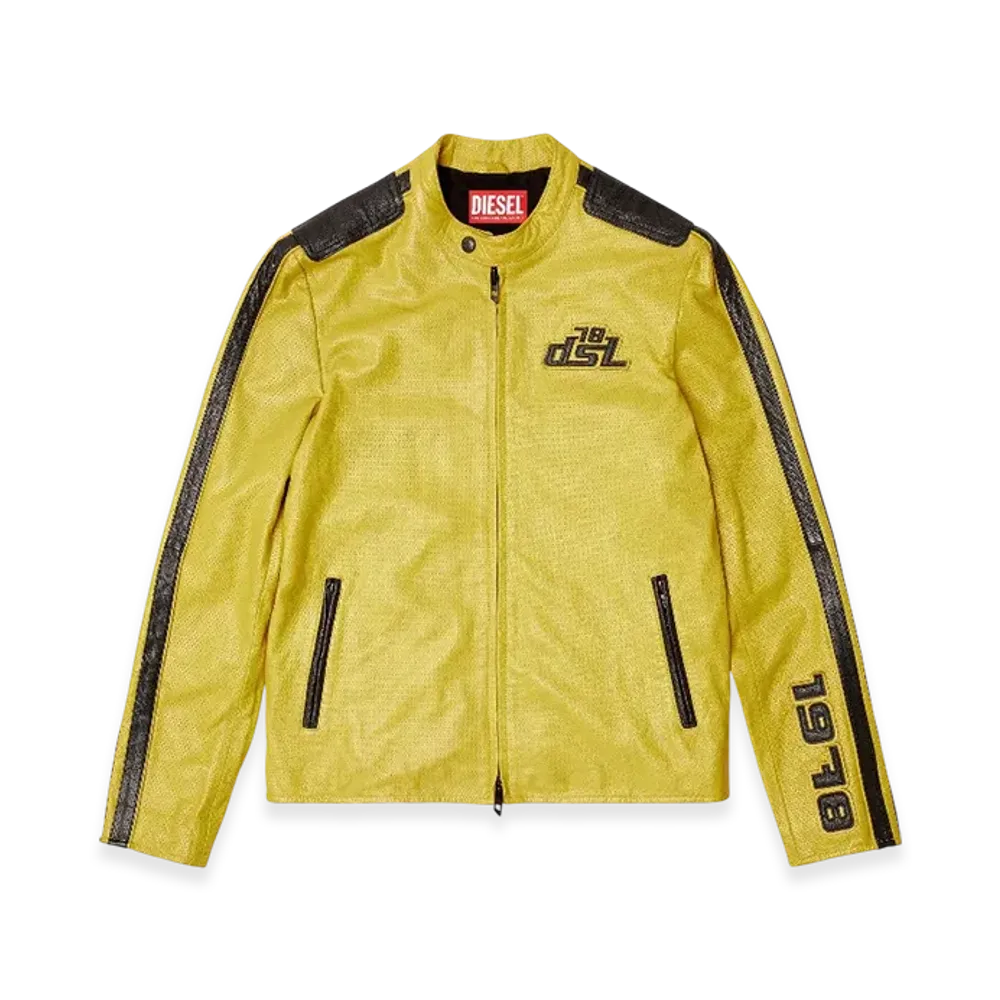 Diesel L-Pop Biker Jacket In Perforated Leather "Yellow"