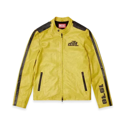 Diesel L-Pop Biker Jacket In Perforated Leather "Yellow"