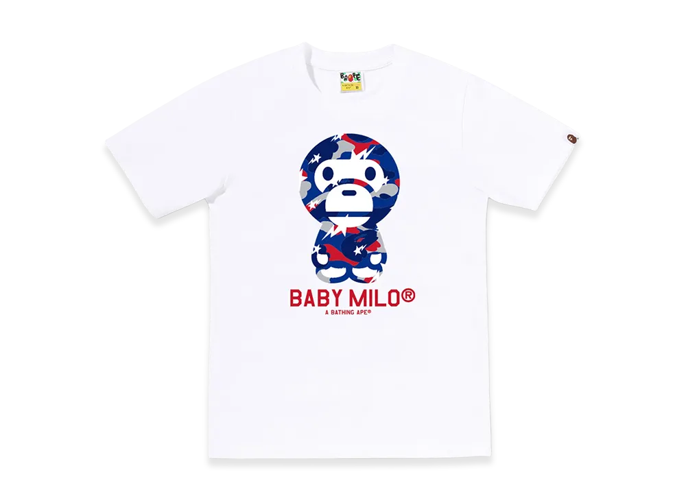 A BATHING APE Women's Sta Strike Camo Baby Milo Tee "White"