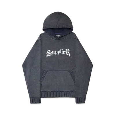 SUPPLIER Washed Logo Knit Hoodie "Navy"