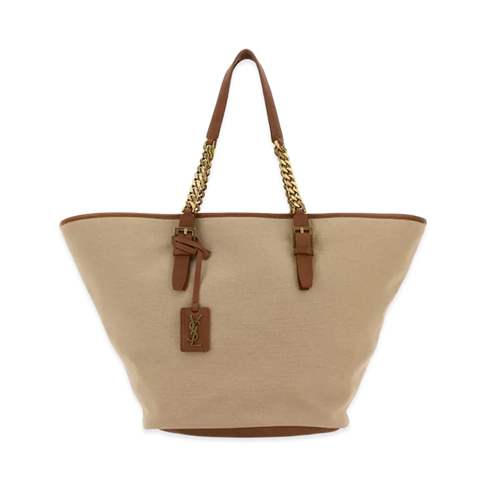 Saint Laurent Women's Cappuccino Canvas Panier Shopping Bag "Beige/Tan"