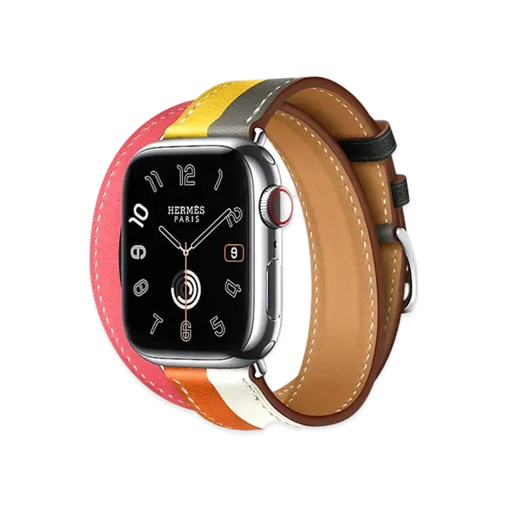 Apple Watch x Hermes Series 9 (GPS + Cellular Model) Stainless 41mm and Double Tour Jaune de Naples/Gris Meyer/Orange/White/Rose Azalee/Black "Orange/White"
