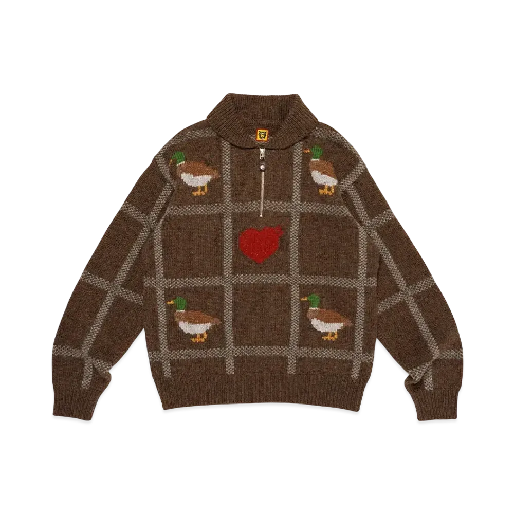 HUMAN MADE Animal Half-Zip Knit Sweater "Brown"