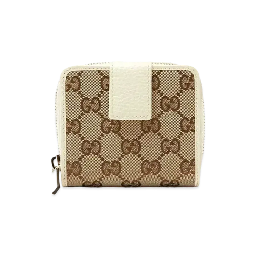 GUCCI GG Canvas Compact Zip Wallet "Beige/White"