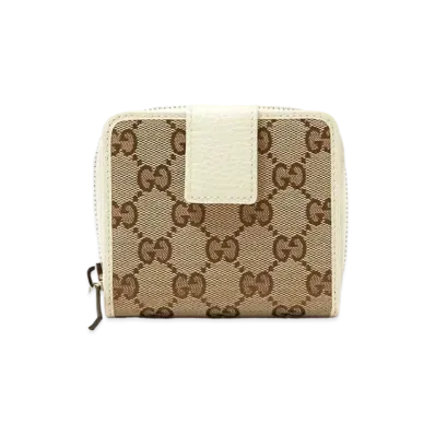 GUCCI GG Canvas Compact Zip Wallet "Beige/White"