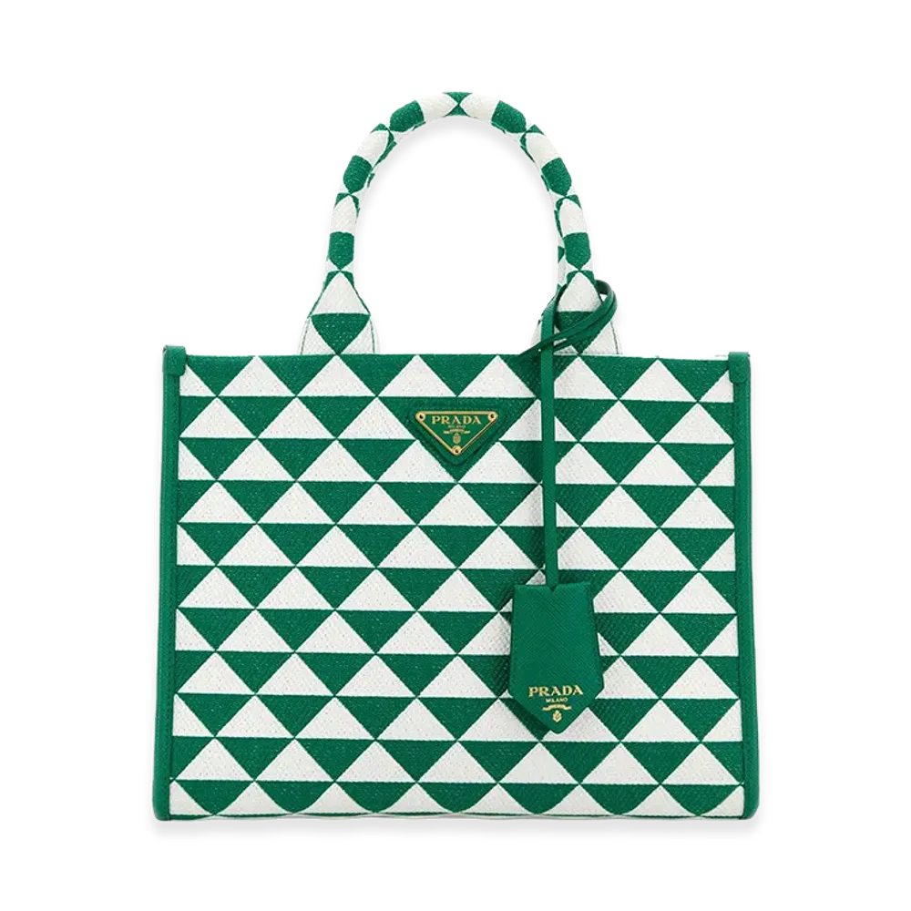 PRADA Women's Embroidered Fabric Small Symbole Shopping Bag "Green"