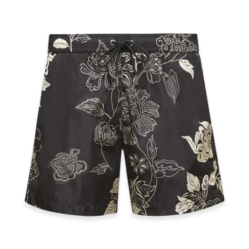 MONCLER Floral Print Swim Shorts "Black"