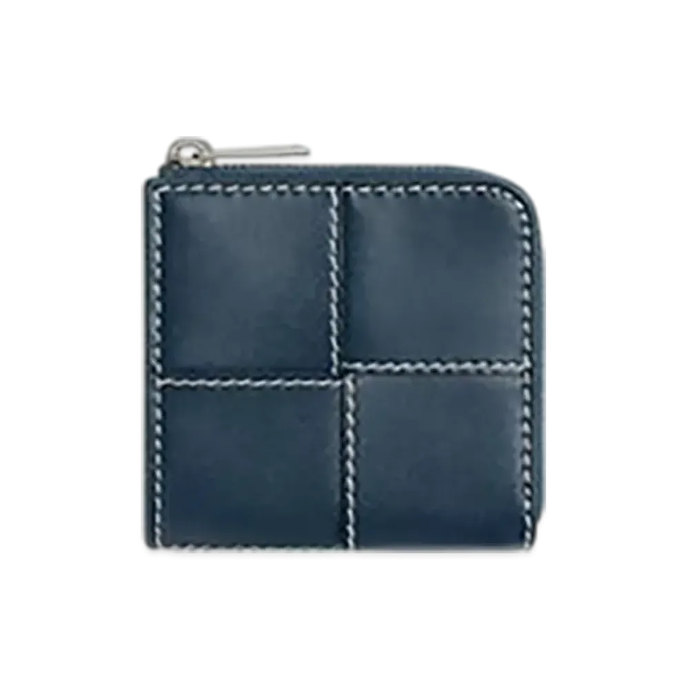 Bottega Veneta Cassette Square Compact Zip Around Wallet "Deep Blue/Natural"