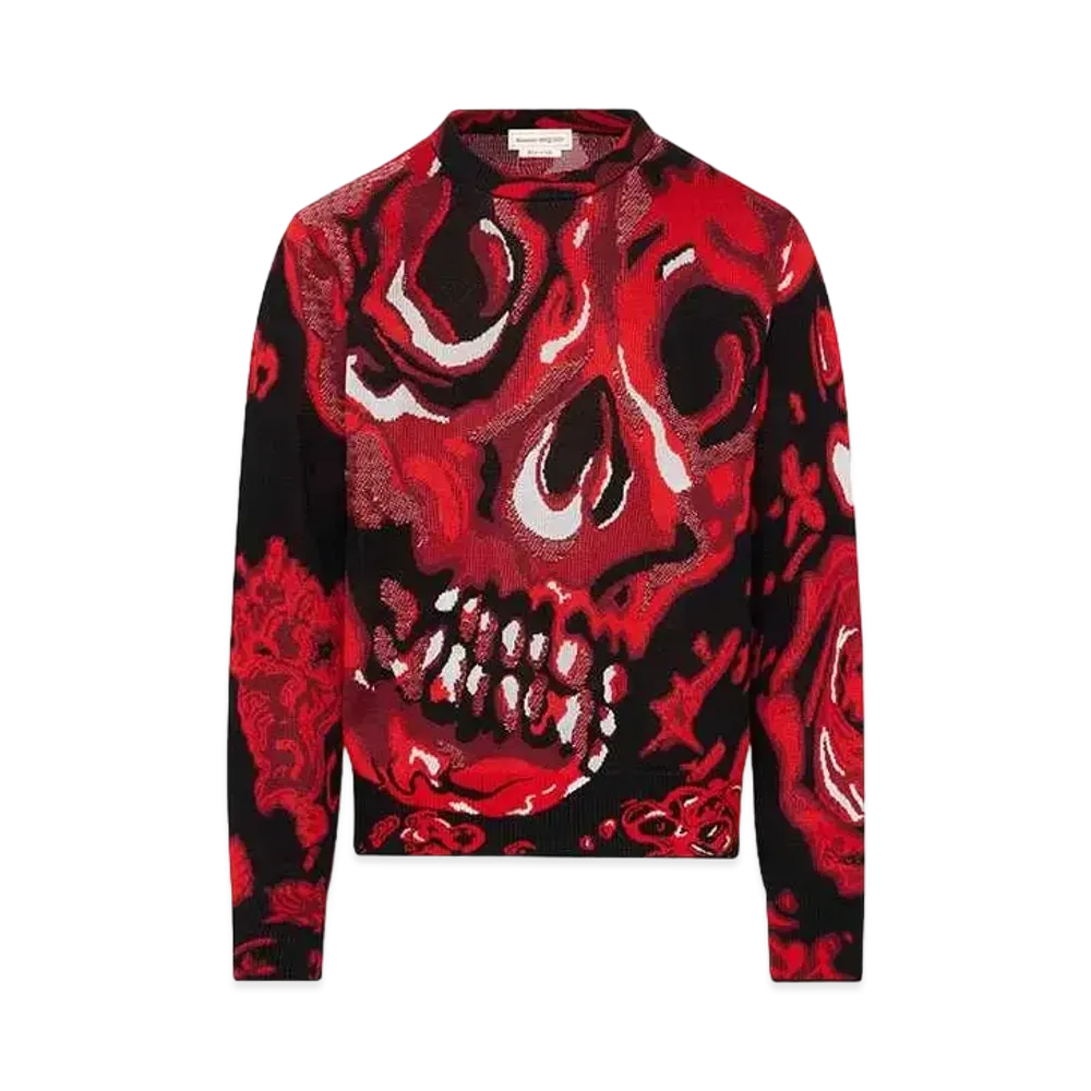 Alexander McQUEEN Wax Flower Skull Jumper "Black/Rust Red"