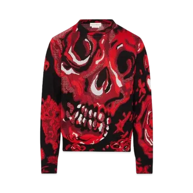 Alexander McQUEEN Wax Flower Skull Jumper "Black/Rust Red"