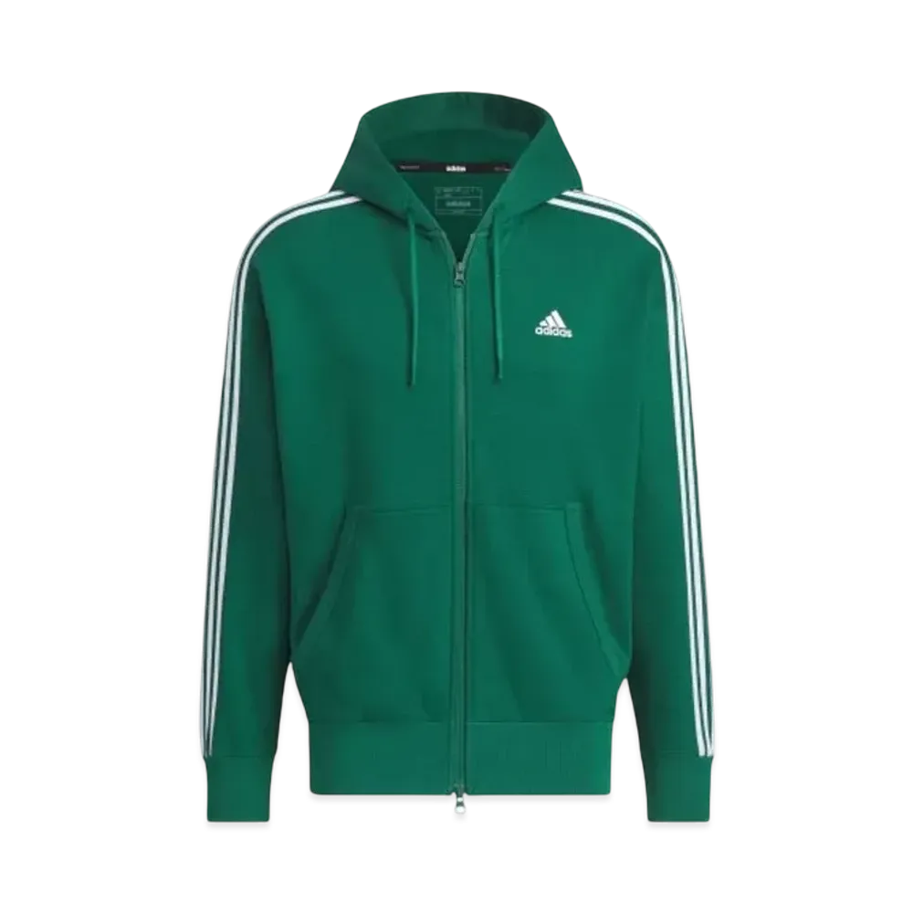 adidas Essentials Plus Loose Fit Three Stripes French Terry Full Zip Parka "Collegiate Green"