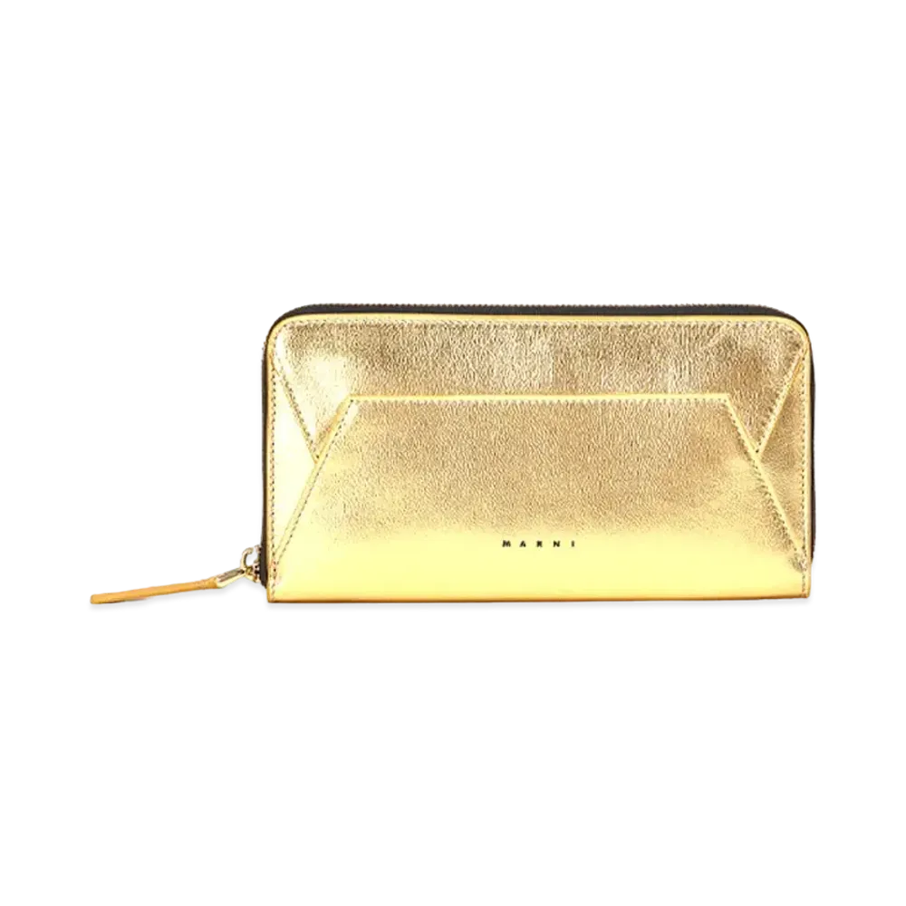 Marni Gold Metallic Nappa Leather Zip-Around Wallet "Gold Sand"