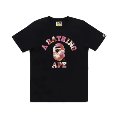 A BATHING APE Map Camo College Tee "Black/Pink"