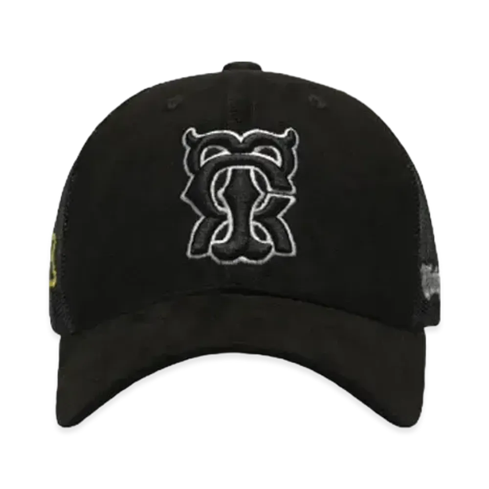 T.C.R MONOGRAM LOGO SUEDE TRUCKER CAP "BLACK"