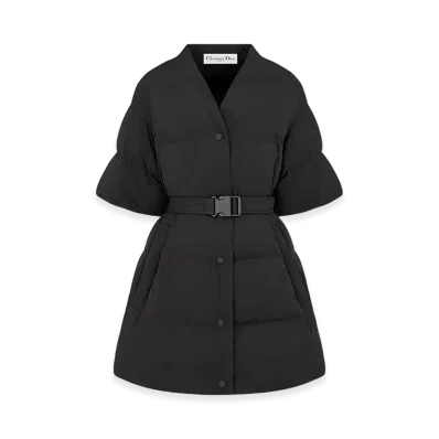 Dior Women's Dioralps Mid-Length Puffer Jacket with Belt Quilted Technical Taffeta "Black"