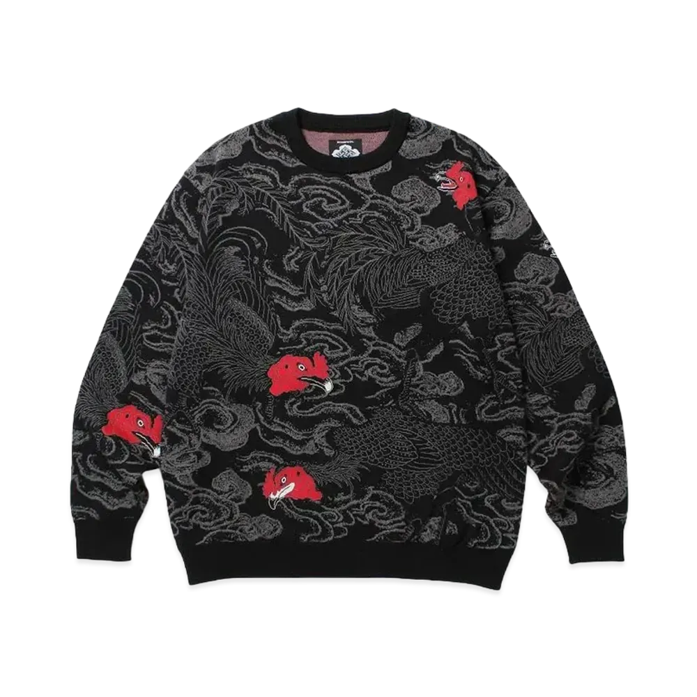 APHRODITEGANG BUDSPOOL x GAKKIN 渦軍鶏 Cotton Knit Jacquard Sweater "Black"