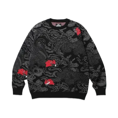 APHRODITEGANG BUDSPOOL x GAKKIN 渦軍鶏 Cotton Knit Jacquard Sweater "Black"