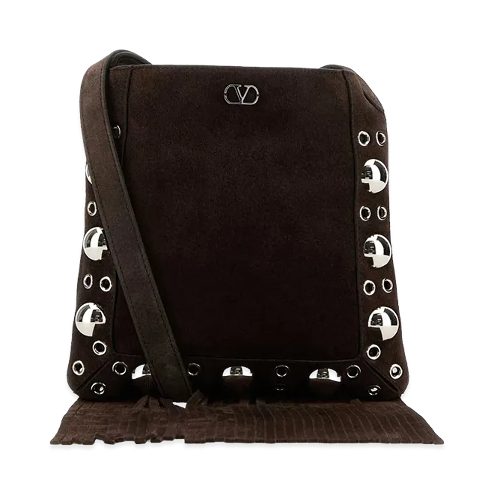 Valentino Women's Suede Small Nellcote Crossbody Bag "Brown"