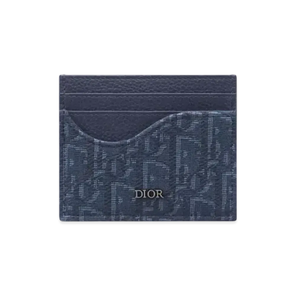 Dior Saddle Card Holder Grained Calfskin Marquetry and Dior Oblique Jacquard "Navy Blue"