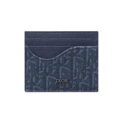 Dior Saddle Card Holder Grained Calfskin Marquetry and Dior Oblique Jacquard "Navy Blue"