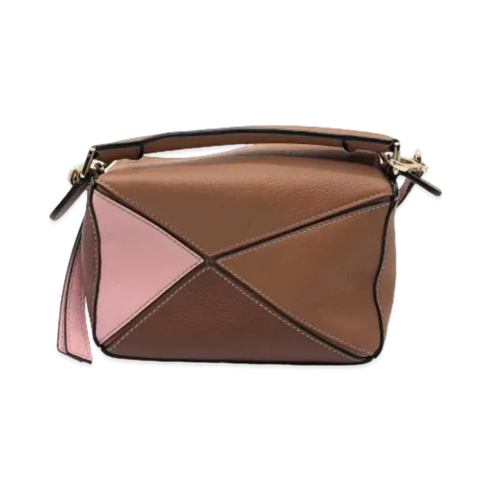 LOEWE Mini Puzzle Bag In Soft Calfskin "Brown / Pink"