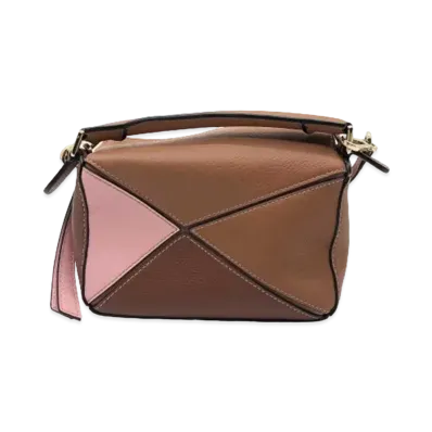 LOEWE Mini Puzzle Bag In Soft Calfskin "Brown / Pink"