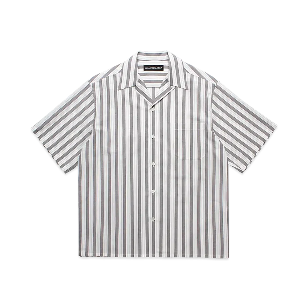 WACKO MARIA Striped Open Collar Shirt "Off White"