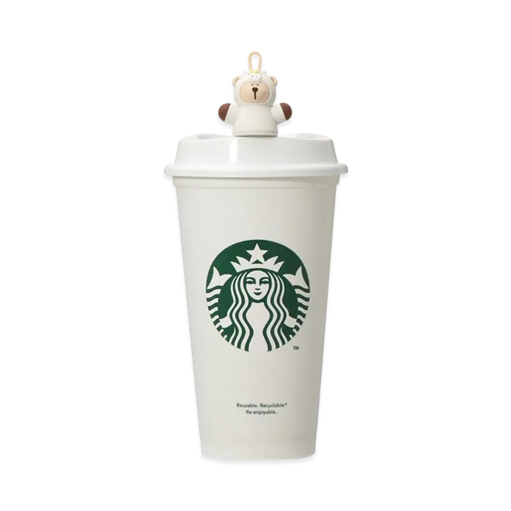 STARBUCKS Seasonal Goods "Bright New Year" Reusable Cup 473ml + Reusable Cup Drink Hole Cap Bearista Horse "White"