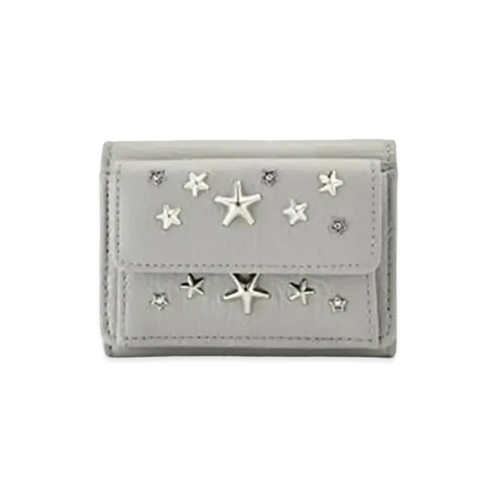 Jimmy Choo Nemo Grainy Calf Leather Small Wallet With Stars Studs "Moonstone"
