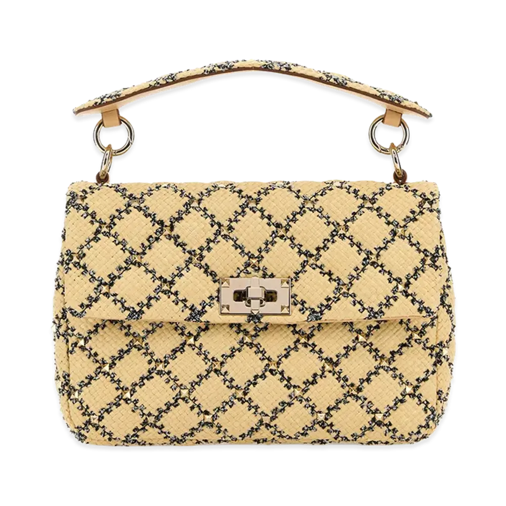 Valentino Women's Raffia Rockstud Handbag "Beige"
