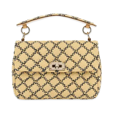 Valentino Women's Raffia Rockstud Handbag "Beige"