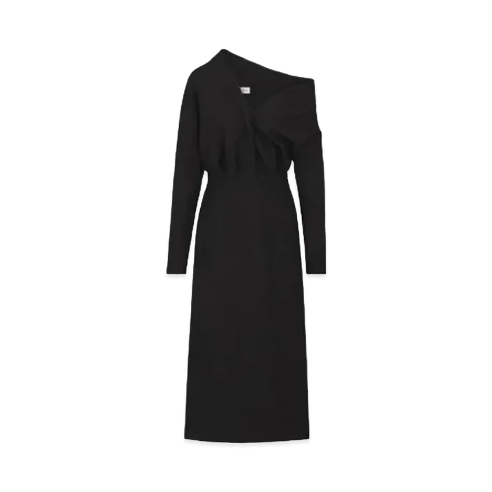 Dior Asymmetric Dress Virgin Wool and Cotton Boucle "Black"