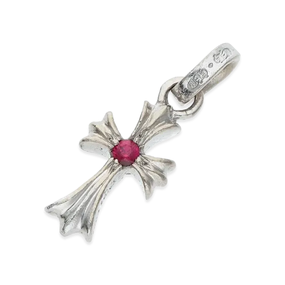 Chrome Hearts 18K White Gold Cross Babyfat 1 Ruby Charm "White Gold/Red"