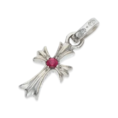 Chrome Hearts 18K White Gold Cross Babyfat 1 Ruby Charm "White Gold/Red"