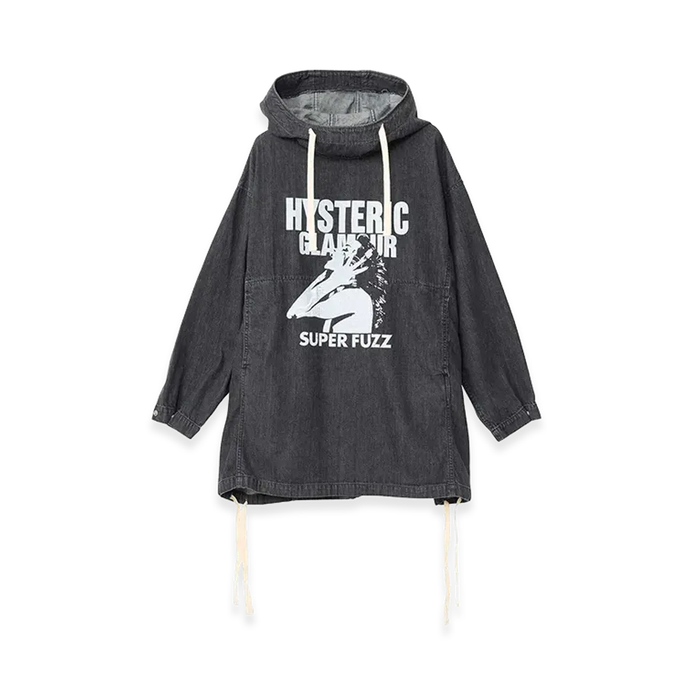 HYSTERIC GLAMOUR Women's FUZZY BEAT Hooded Denim Pullover "Black"