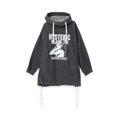 HYSTERIC GLAMOUR Women's FUZZY BEAT Hooded Denim Pullover "Black"