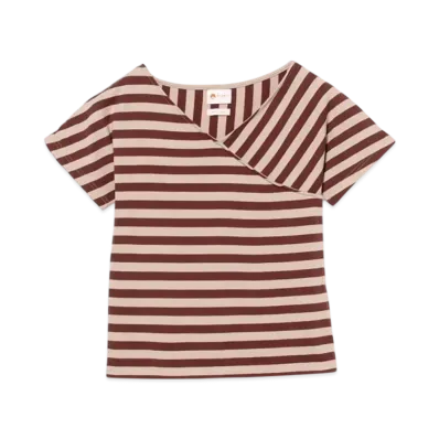 BEAMS Woman Asymmetry Border T-Shirt "Pink"