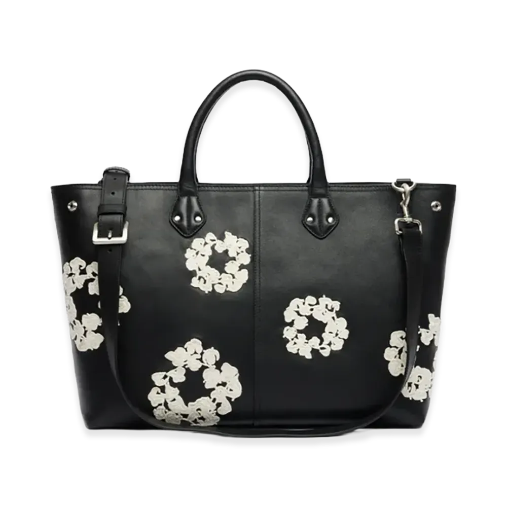 DENIM TEARS Cotton Wreath Leather Bag Large "Black/White"