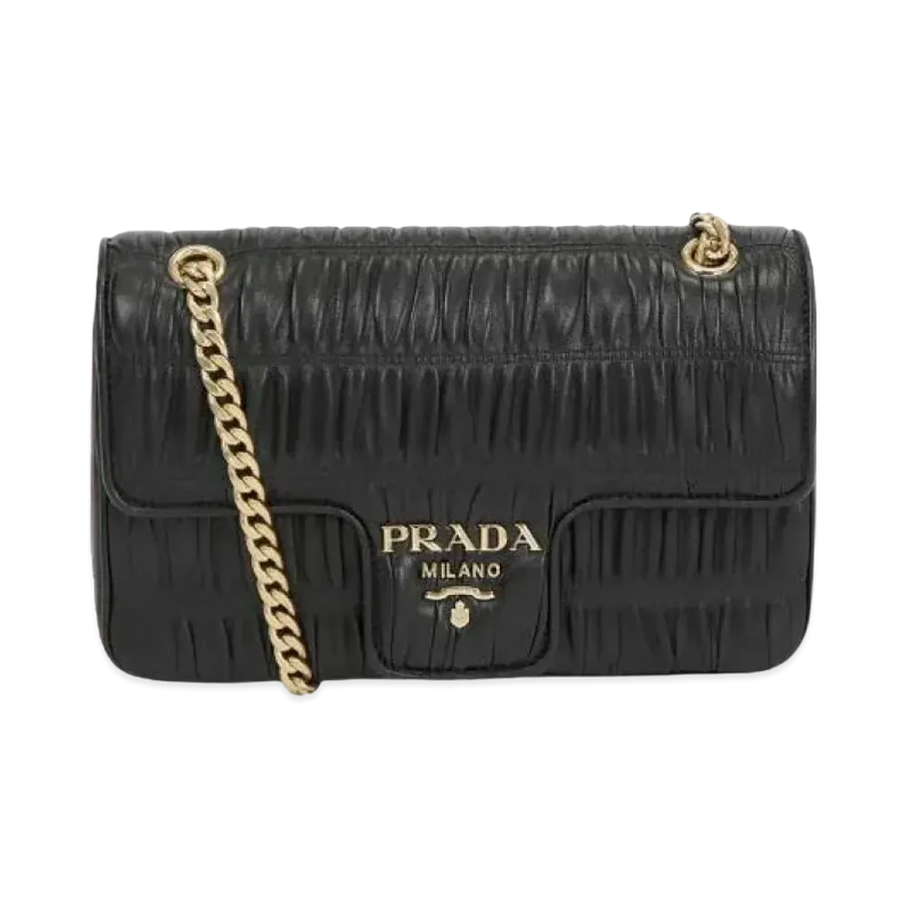 PRADA Leather Chain Shoulder Bag "Black"