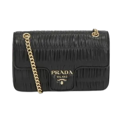 PRADA Leather Chain Shoulder Bag "Black"