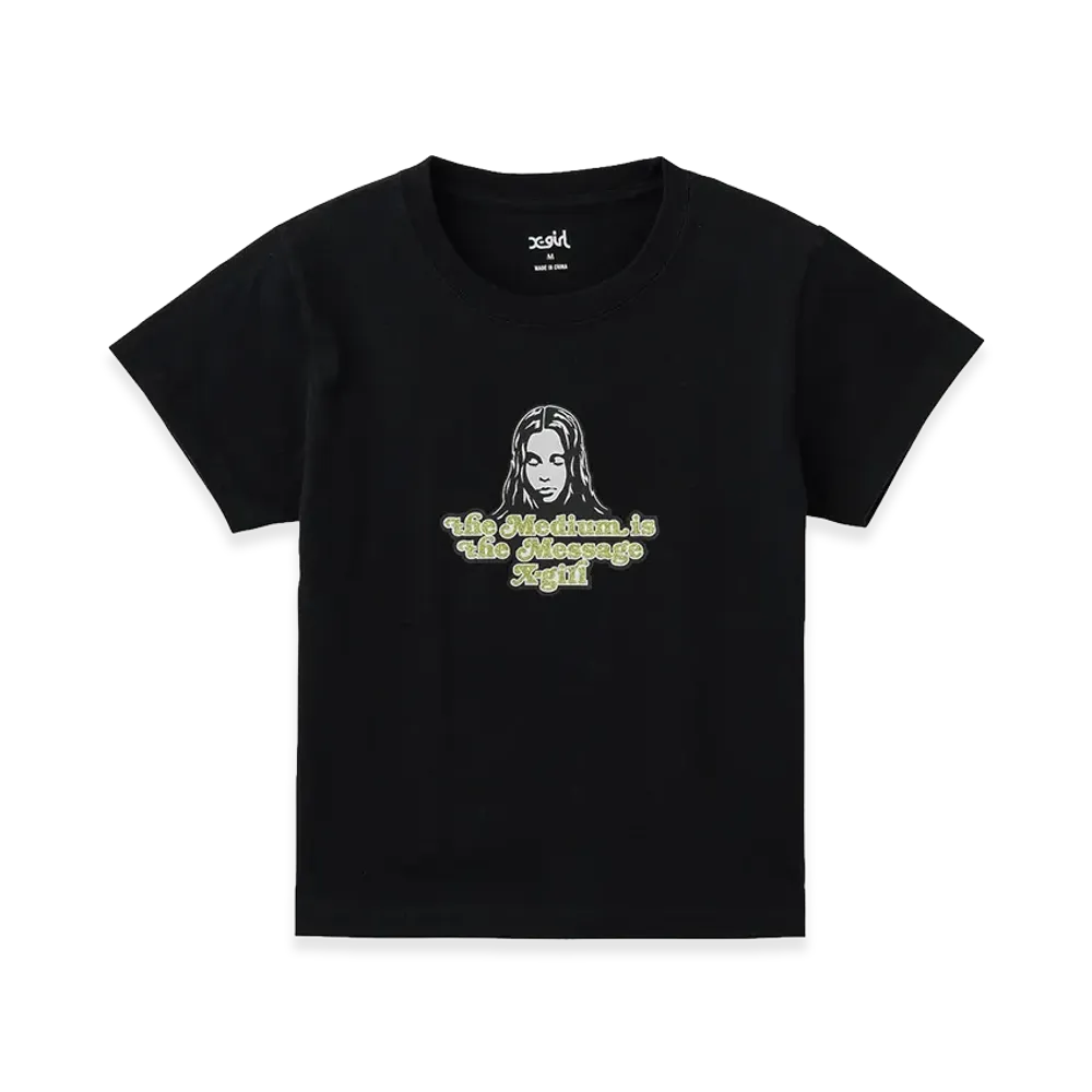 X-Girl Women's Glitter Logo And Face S/S Baby Tee "Black"