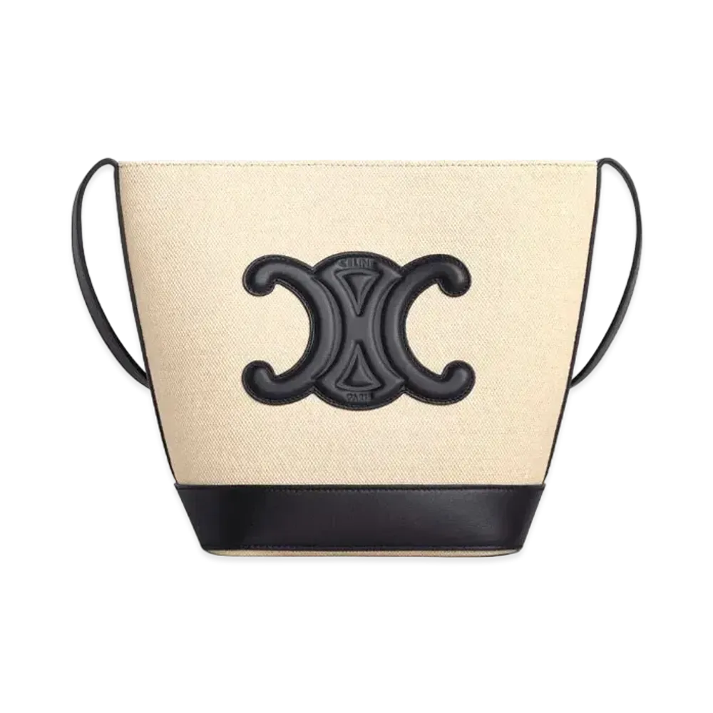 CELINE Small Bucket Cuir Triomphe In Textile And Calfskin "Vanilla/Black"