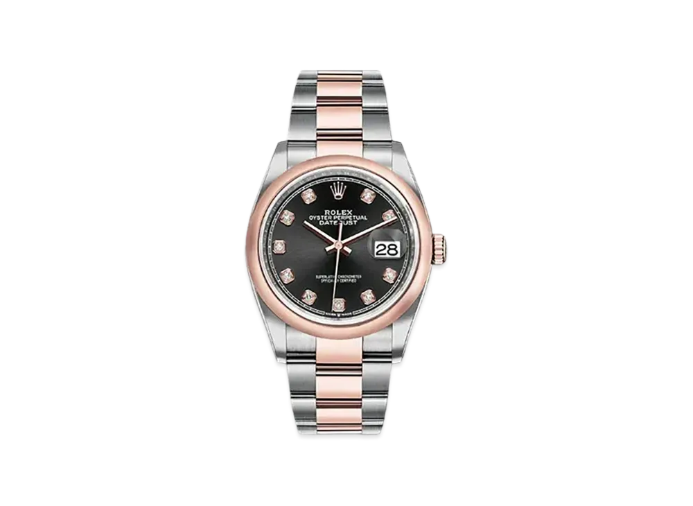 ROLEX Date-Just 36 Black Dial 10P Diamonds 126201G